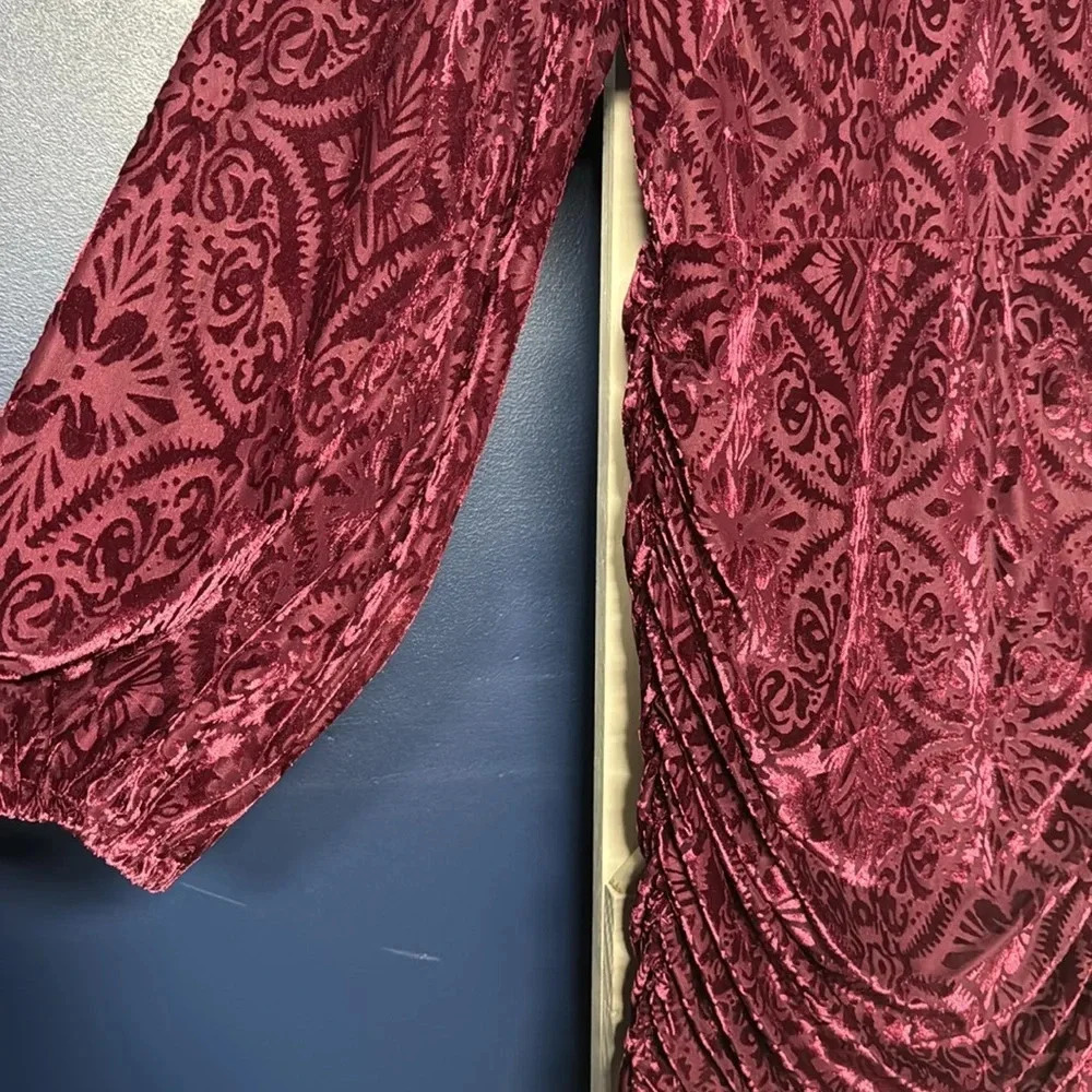 VICI Velvet Ruched Purple Long Sleeve Open Back Mini Dress Medium - Picture 5 of 7